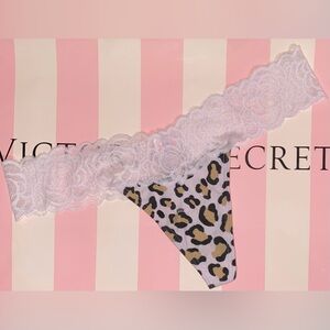 New RARE Vintage Victoria's Secret PINK panties pink thong lace cotton leopard